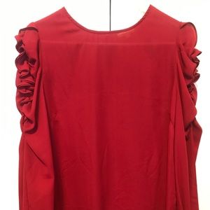 shinester red long sleeve with puff shoulders